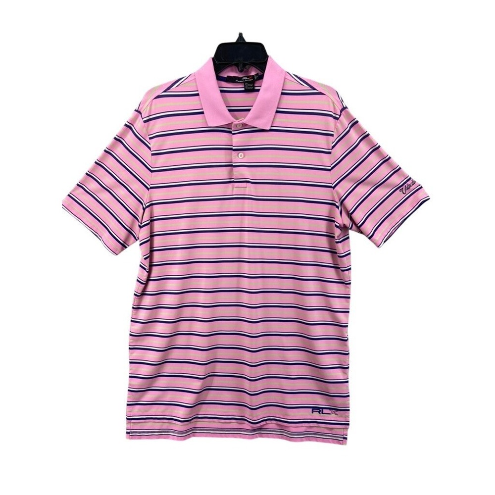 RLX Ralph Lauren Polo‎ Shirt Mens Large Pink Striped Valhalla Golf Logo